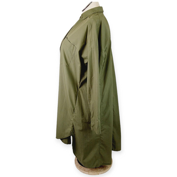Free People SZ M Button Down High Low Shirt Dress in Army Green Hidden Buttons - Picture 7 of 8